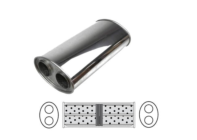 Redback Oval Muffler 16" Long 2" Dual In/Out Turboflow Mild J536X