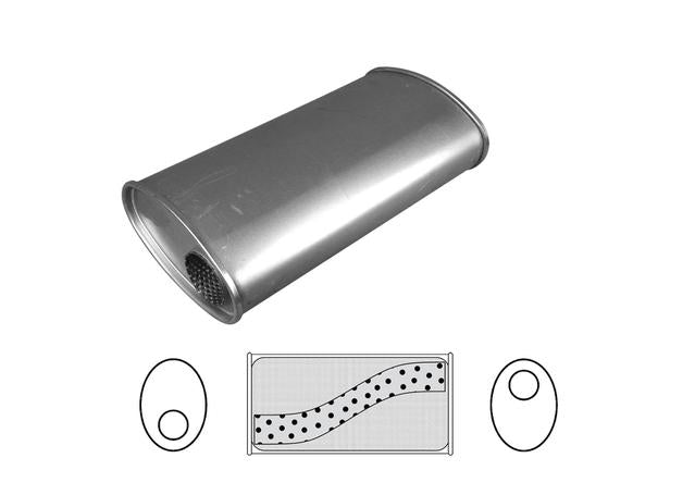 Redback Oval Muffler 14" Long 2.25" Offset Megaflow Mild J628MN