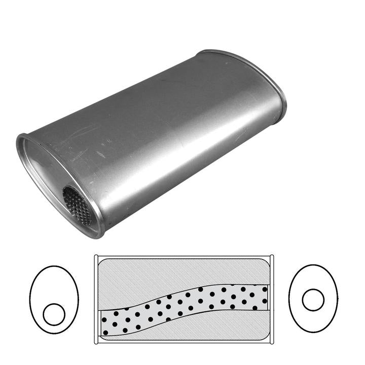 Redback Oval Muffler 14" Long 2.5" Offset/Centre Megaflow Mild F727MN
