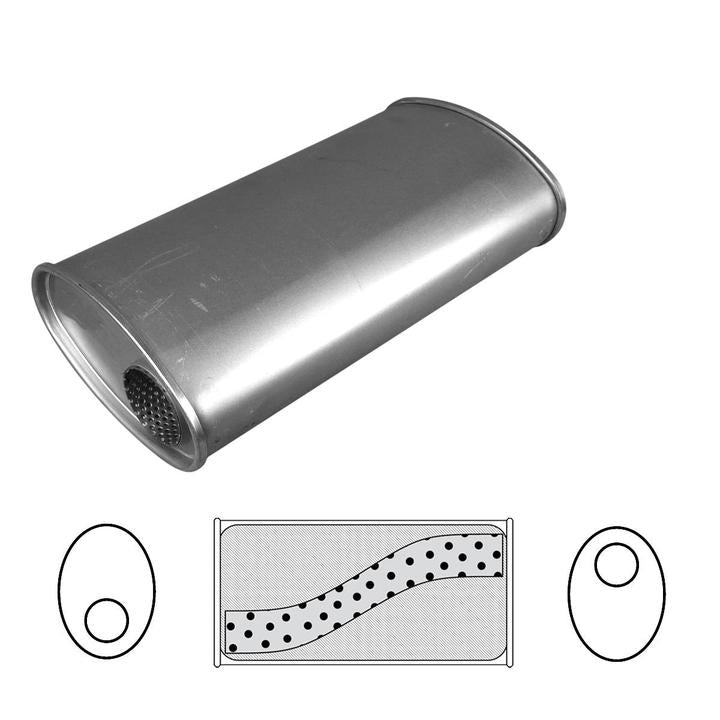 Redback Oval Muffler 16" Long 2.5" Offset Megaflow Mild J736MN