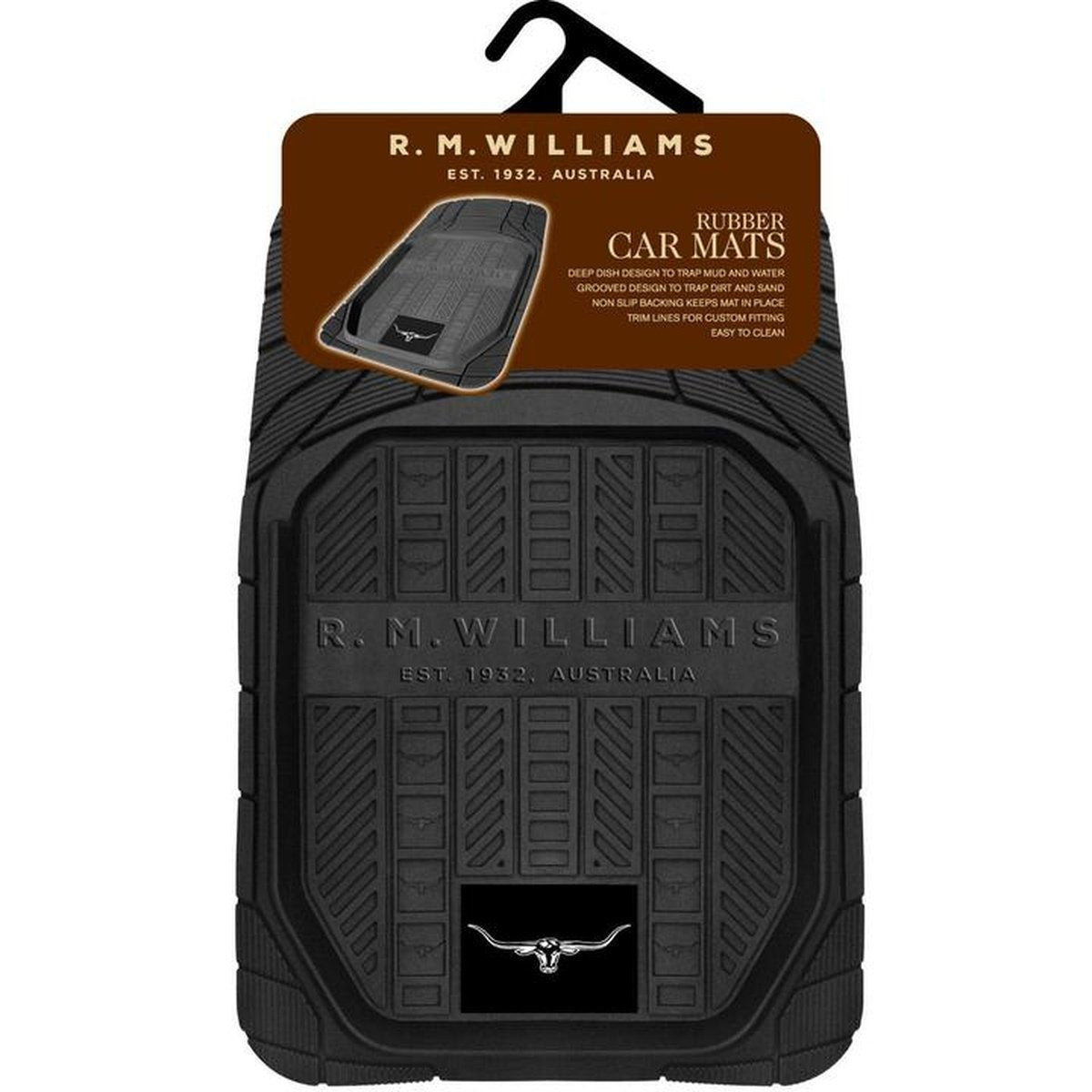 R.M. Williams Rubber Floor Mat Set Front Pair Black CMRMWBLKFR