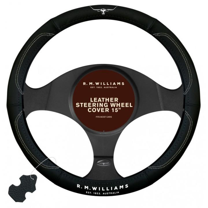 R.M. Williams Leather Steering Wheel Cover 380mm Black SWRMWBLK