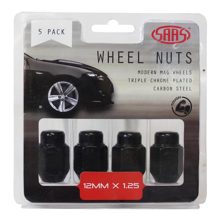 SAAS Wheel Nuts Acorn Taper M12x1.25 Black 35mm (5 Pack) 235255BC