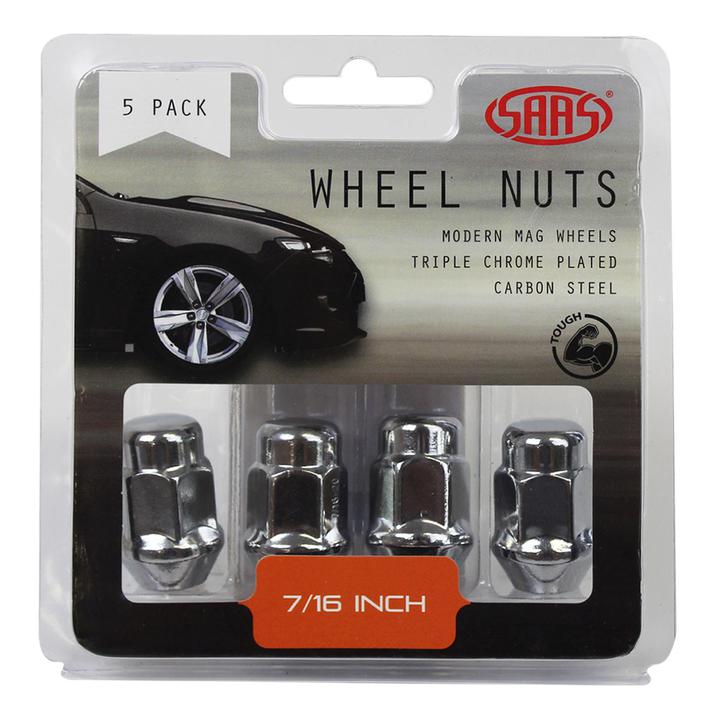 SAAS Wheel Nuts Acorn Bulge 7/16"Chrome 35mm (5 Pack) 335305