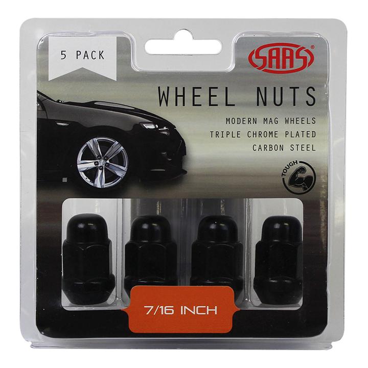 SAAS Wheel Nuts Acorn Bulge 7/16" Black 35mm (5 Pack) 335305BC