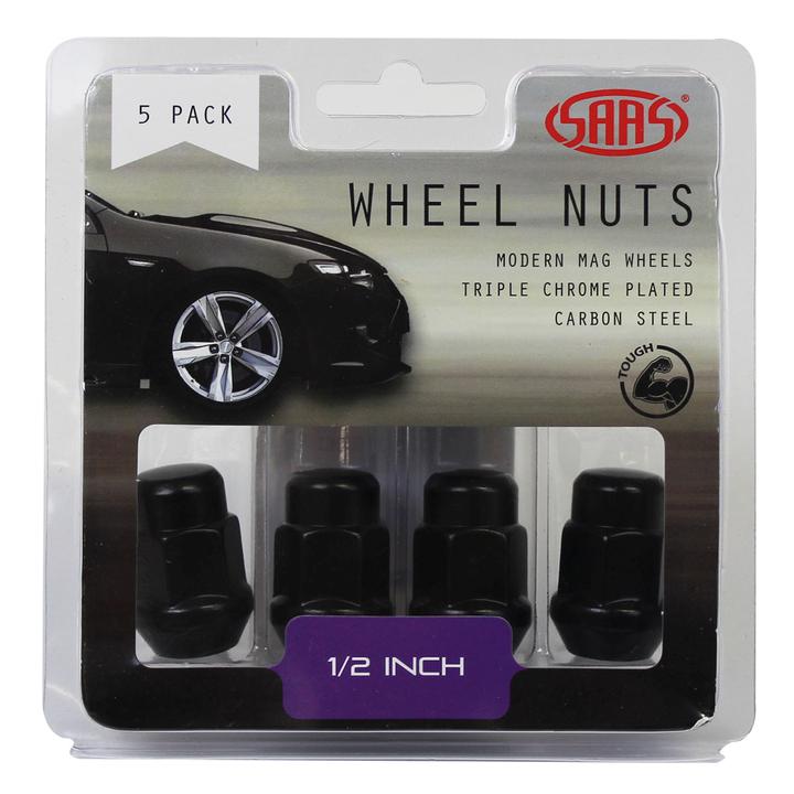 SAAS Wheel Nuts Acorn Bulge 1/2" Black 35mm (5 Pack) 335315BC