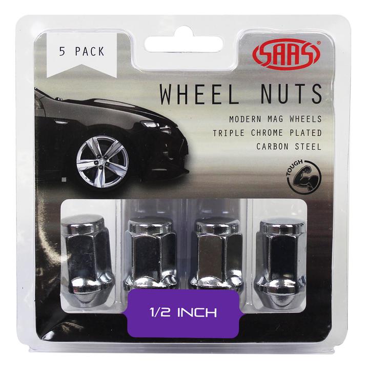 SAAS Wheel Nuts Flat Head Bulge 1/2" Chrome 35mm (5 Pack) 435915
