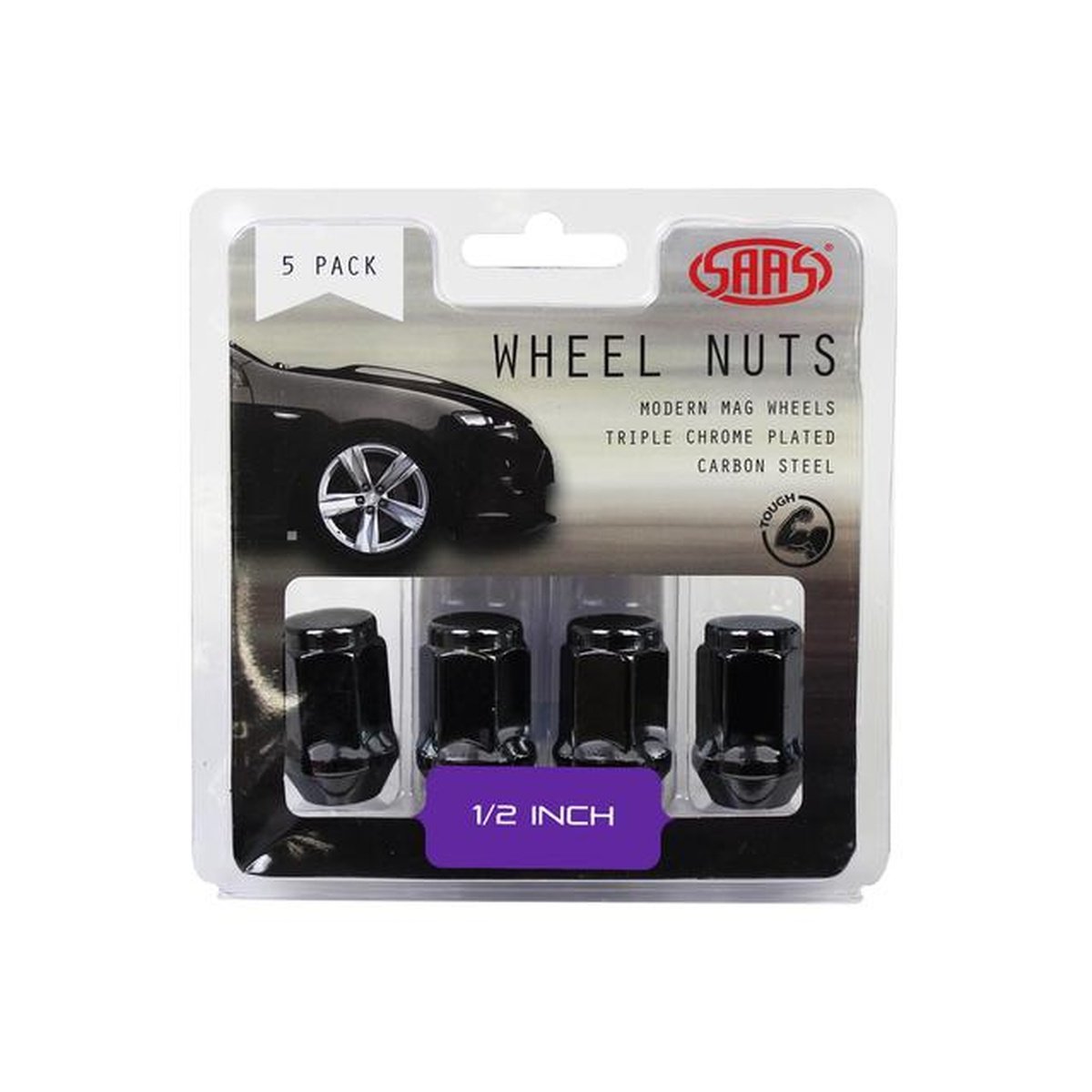 SAAS Wheel Nuts Flat Head Bulge 1/2" Black 35mm (5 Pack) 435915BC