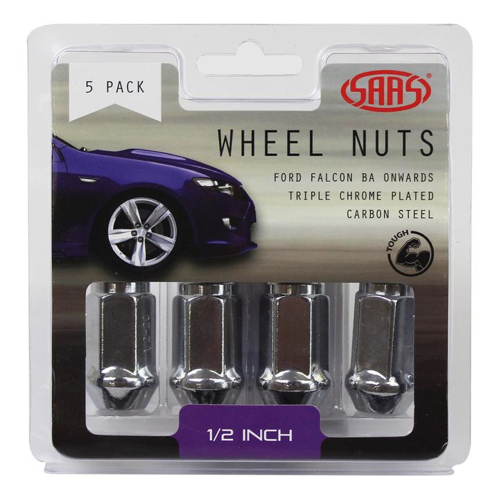 SAAS Wheel Nuts Flat Head Bulge 1/2" Chrome 40mm (5 Pack) 440915