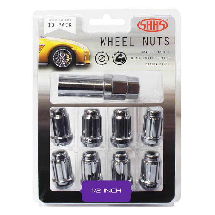 SAAS Wheel Nuts S/D 6 Spline 1/2" (Inc Key) Chrome (10 Pack) 6330110