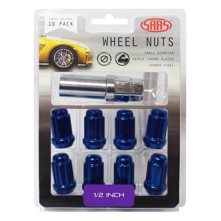 SAAS Wheel Nuts S/D 6 Spline 1/2" (Inc Key) Blue (10 Pack) 6330110BL