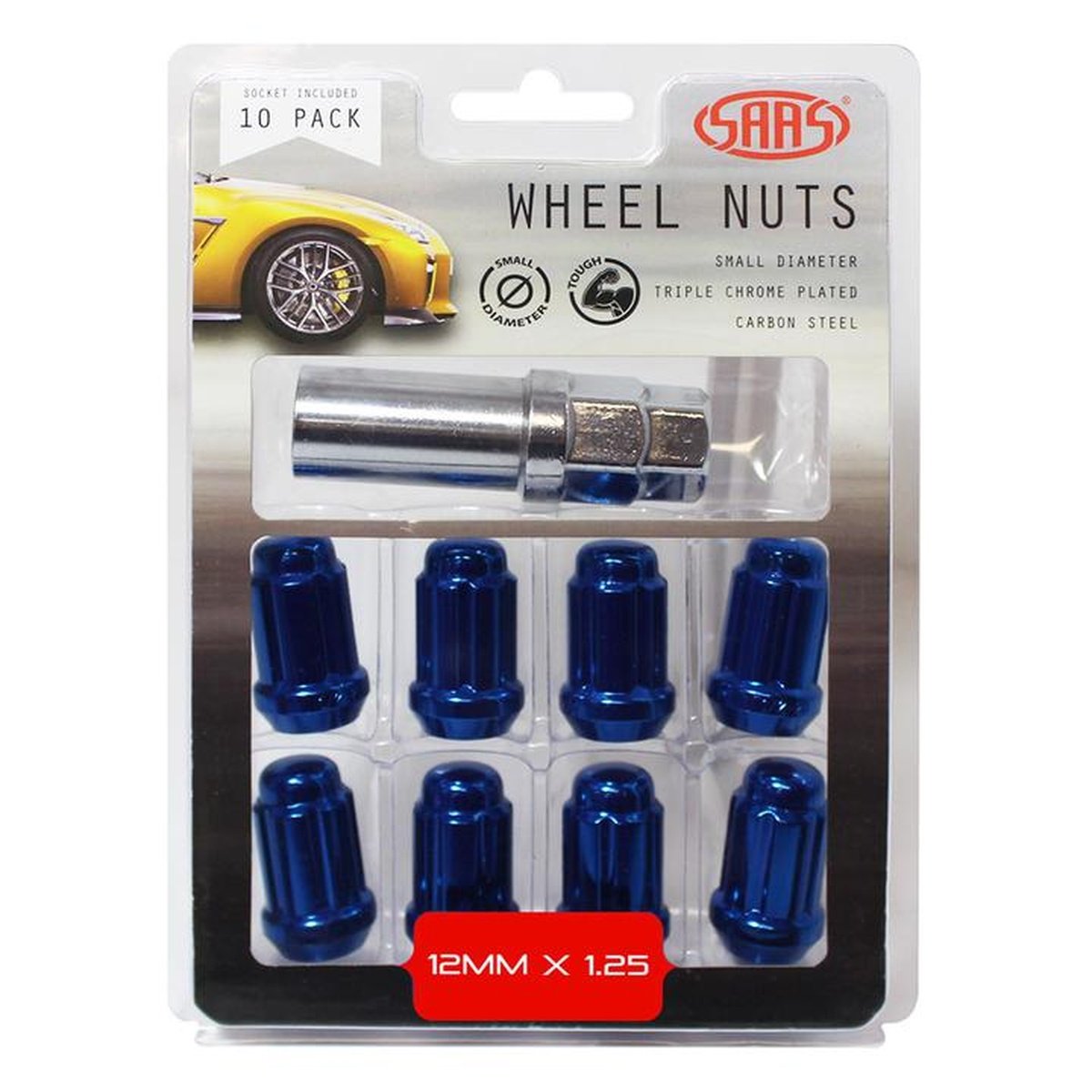 SAAS Wheel Nuts S/D 6 Spline M12x1.25 (Inc Key) Blue (10 Pack) 6330510BL