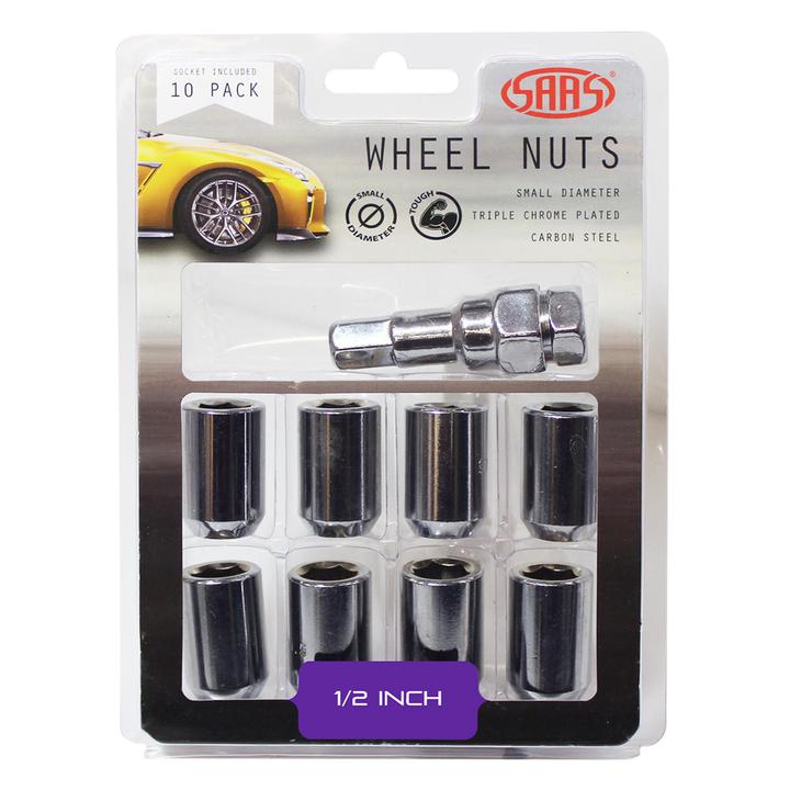 SAAS Wheel Nuts S/D Int Hex 1/2" (Inc Key) Chrome (10 Pack) 8330110