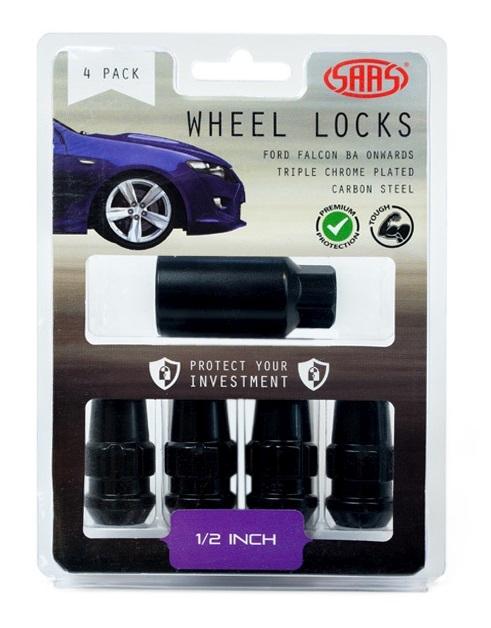 SAAS Locking Wheel Nuts Splined Acorn Bulge 1/2" Black 44mm (4 Pack) 924421BC