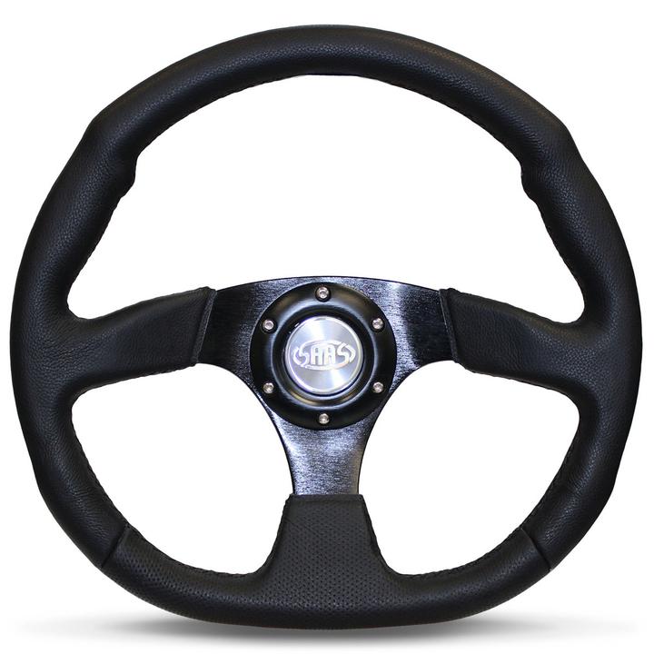 SAAS Steering Wheel Flat Bottom Leather Black 350mm D1-SWB-F