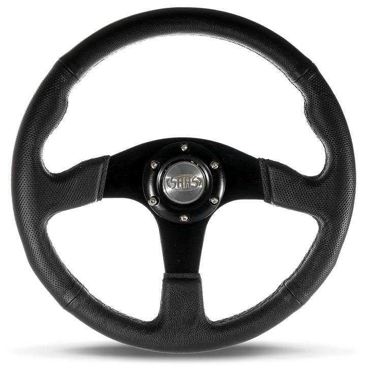 SAAS Steering Wheel Leather Black Spoke 350mm D1-SWB-R