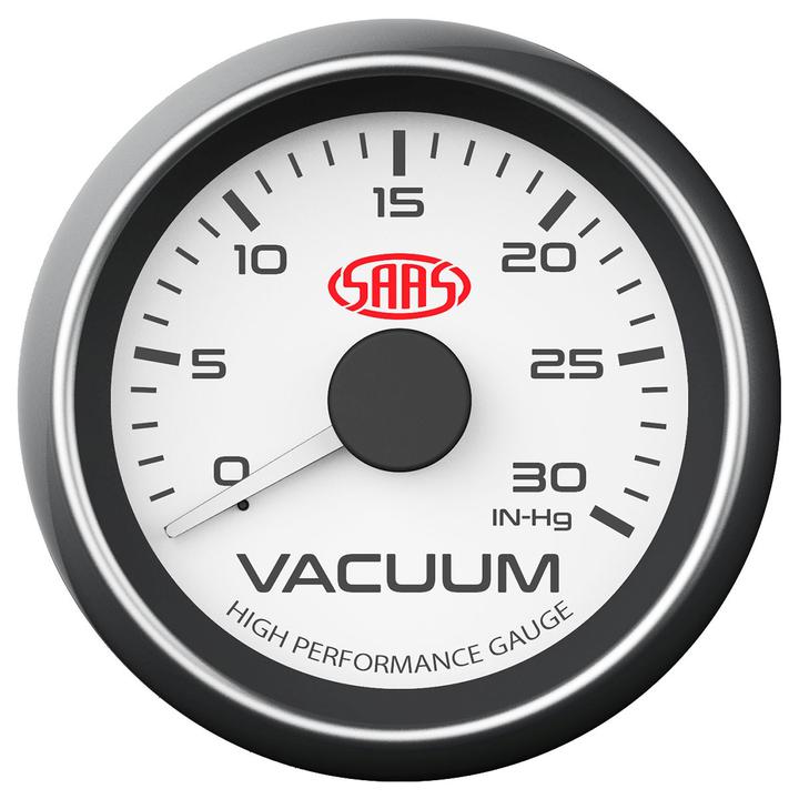 SAAS Muscle Series 2-1/16" Vacuum Gauge 0-30 In Hg White SG-VAC52W