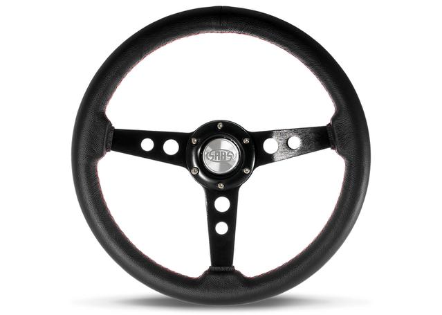 SAAS Steering Wheel Retro Leather Black Spoke 350mm SW616OS-L