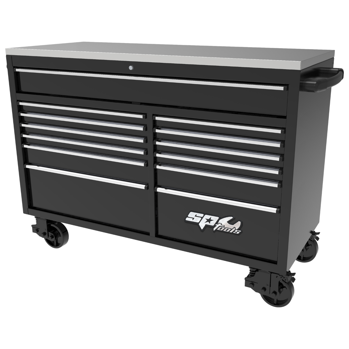 SP Tools 59in. 13 Drawer USA Sumo Rollercab Black/Chrome SP44725