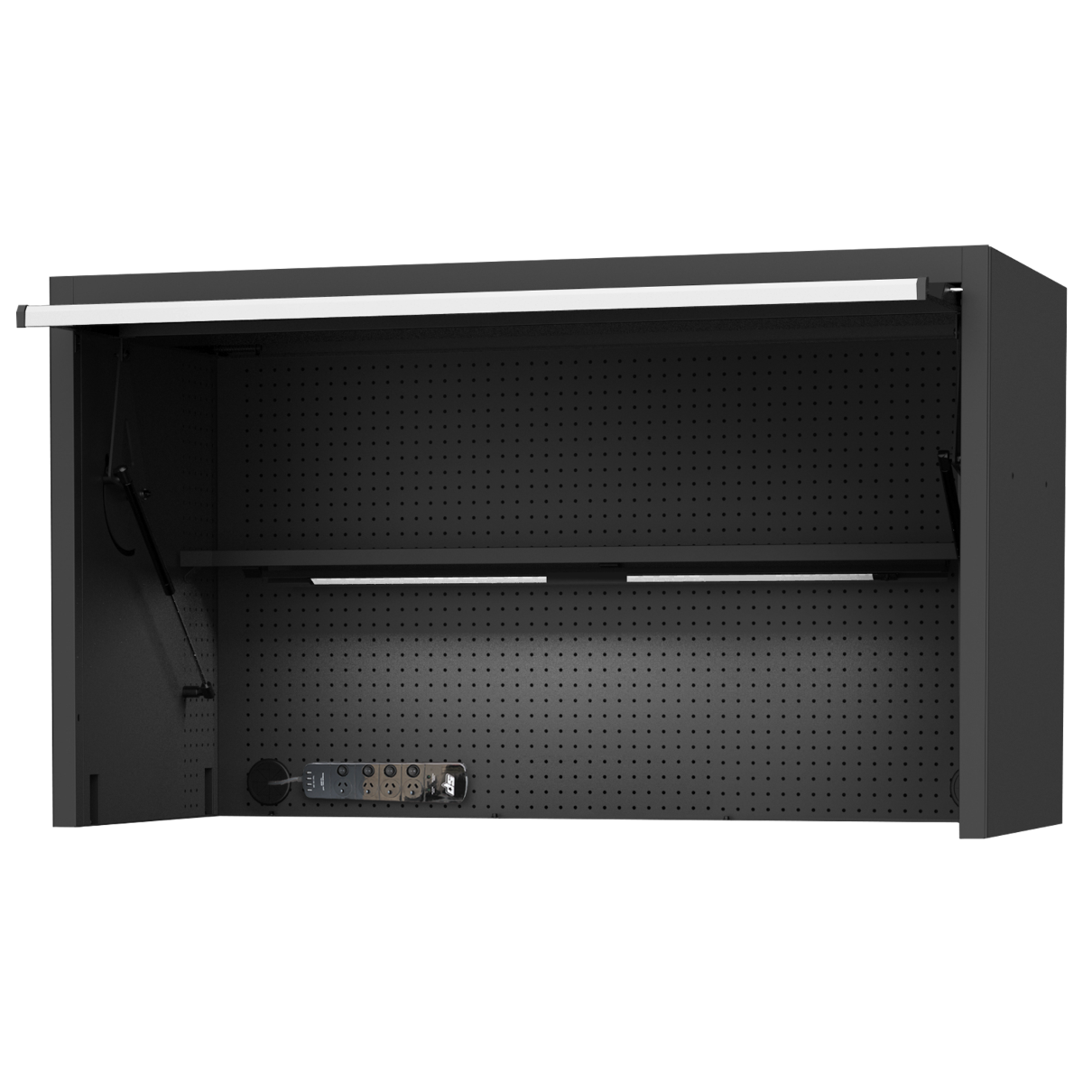 SP Tools 59in. USA Sumo Power Top Hutch W/Shelf Pegboard Light Powerboard Black/Chrome SP44730