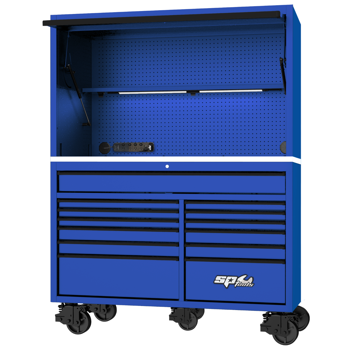 SP Tools 59in. USA Sumo Workstation Rollercab & Top Hutch Combo Blue/Black SP44740BL