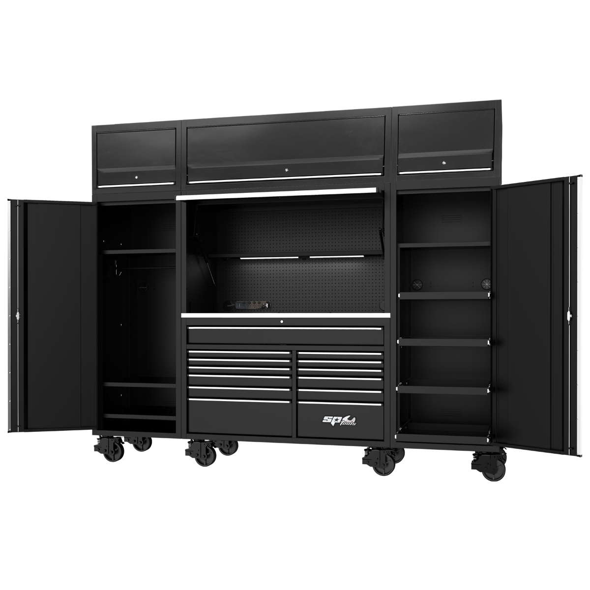 SP Tools 114in. USA Sumo Series Complete Workstation Rollcab Black/Chrome SP44795