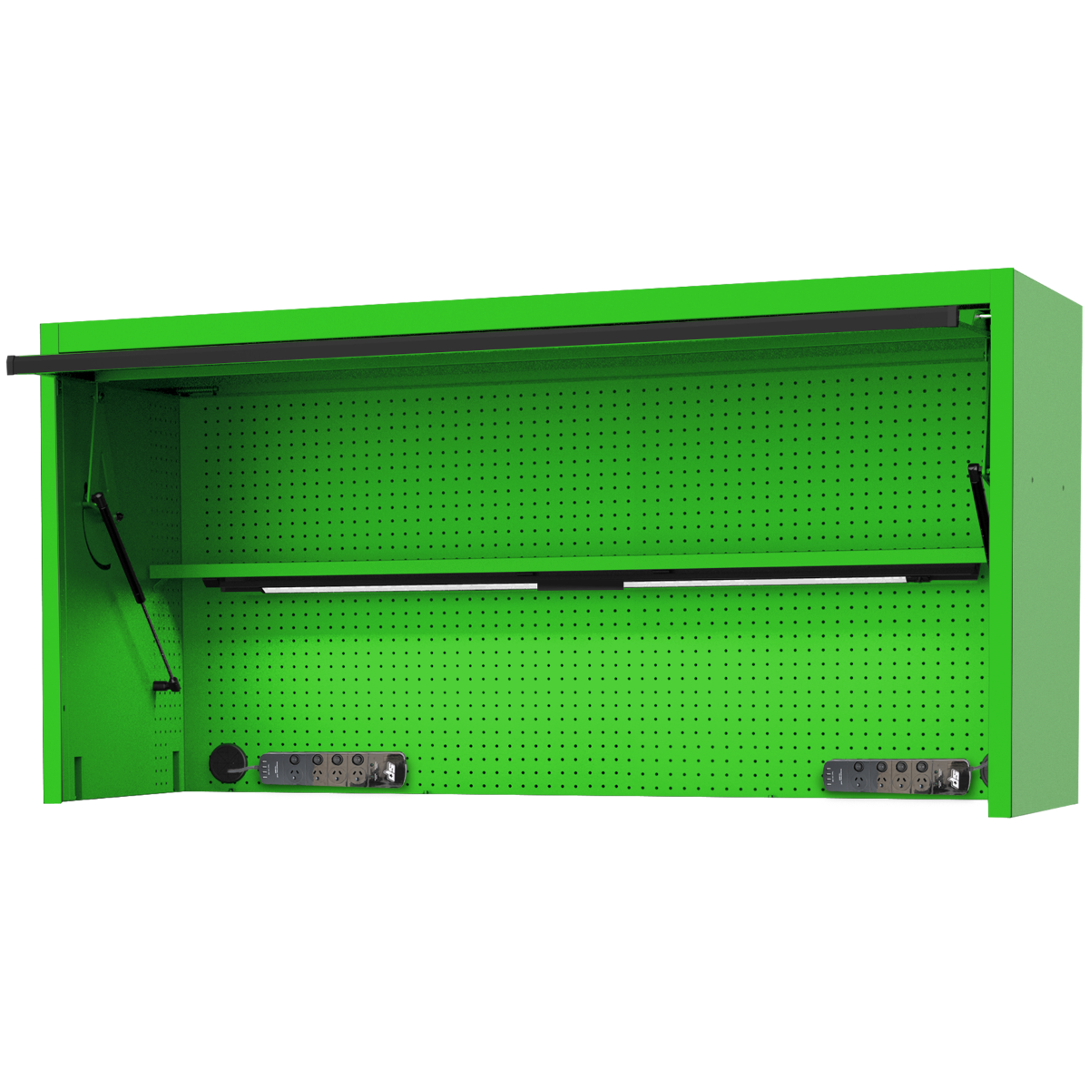 SP Tools 73in. USA Sumo Power TopHutch W/Shelf Pegboard Light 2x Powerboards Green/Black SP44830G