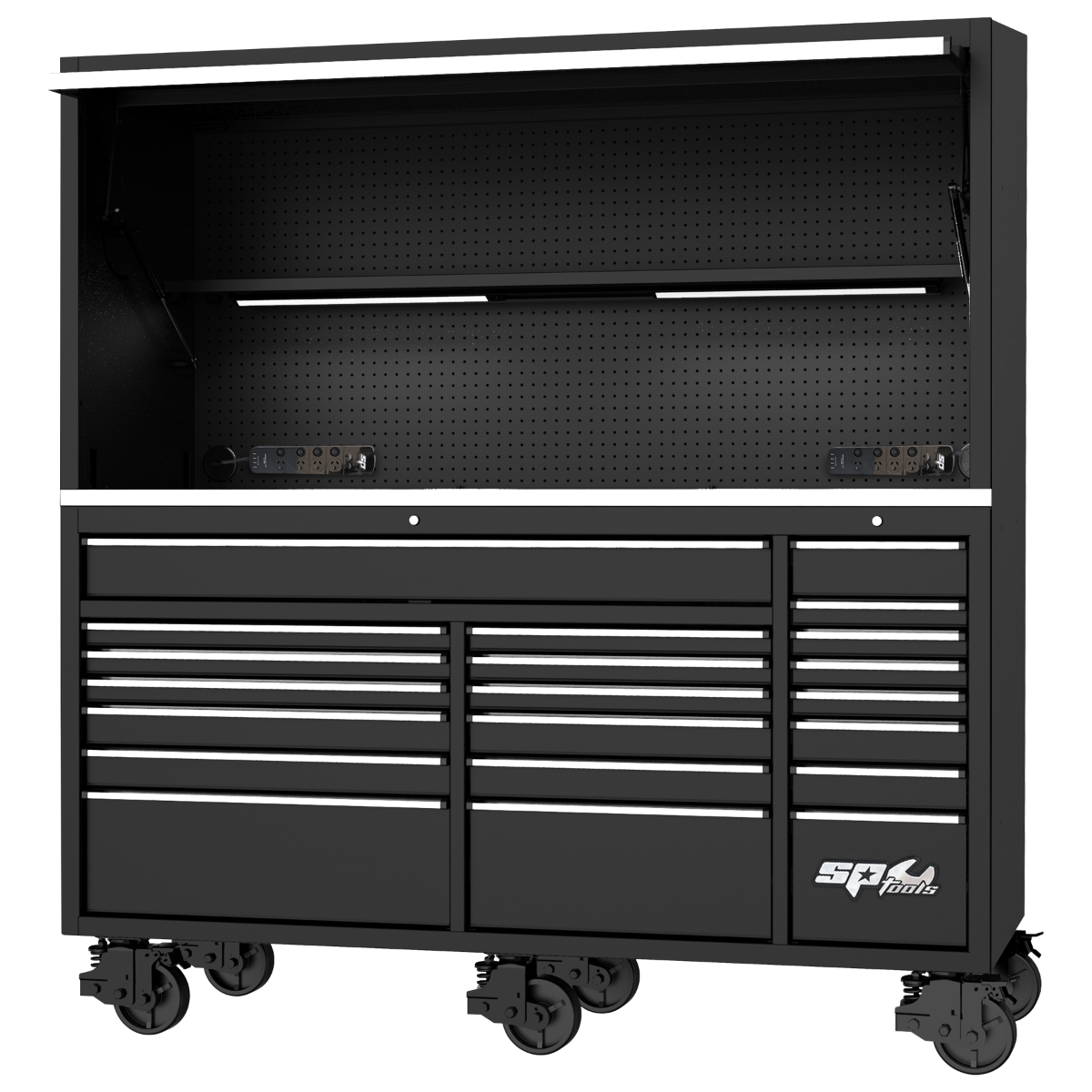 SP Tools 39in. USA Sumo Workstation Rollercab & Top Hutch Combo Black/Chrome SP44840