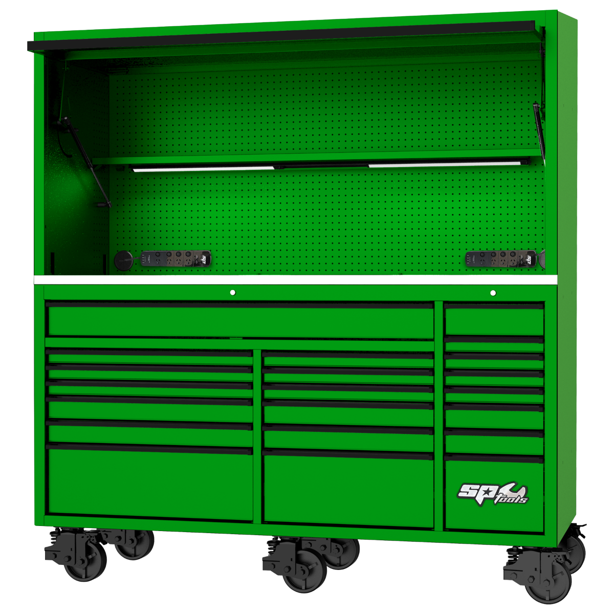 SP Tools 39in. USA Sumo Workstation Rollercab & Top Hutch Combo Green/Black SP44840G