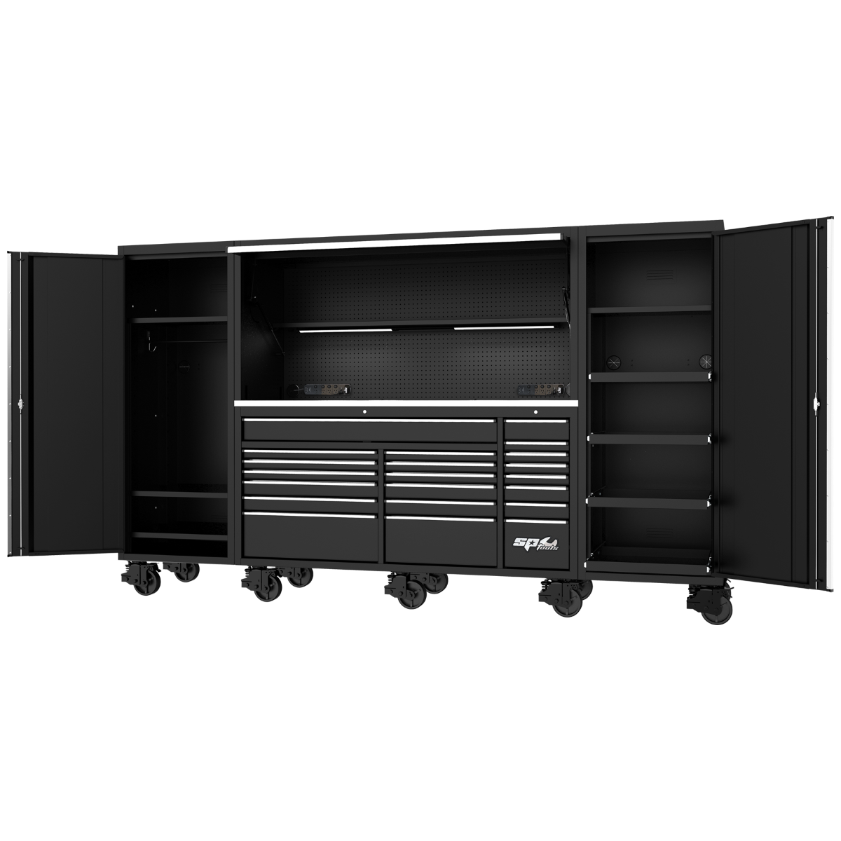 SP Tools 128in. USA Sumo Series Workstation Rollcab Black/Chrome SP44890