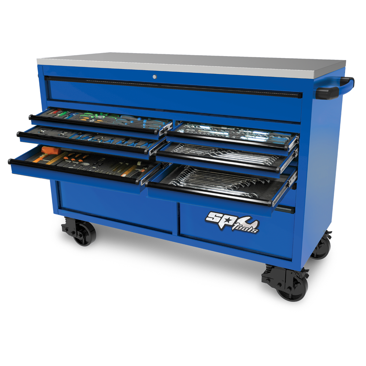 SP Tools 59in. 465Pc 13 Drawer USA Sumo Rollcab Power Hutch Tool Kit Blue/Black SP50805BL