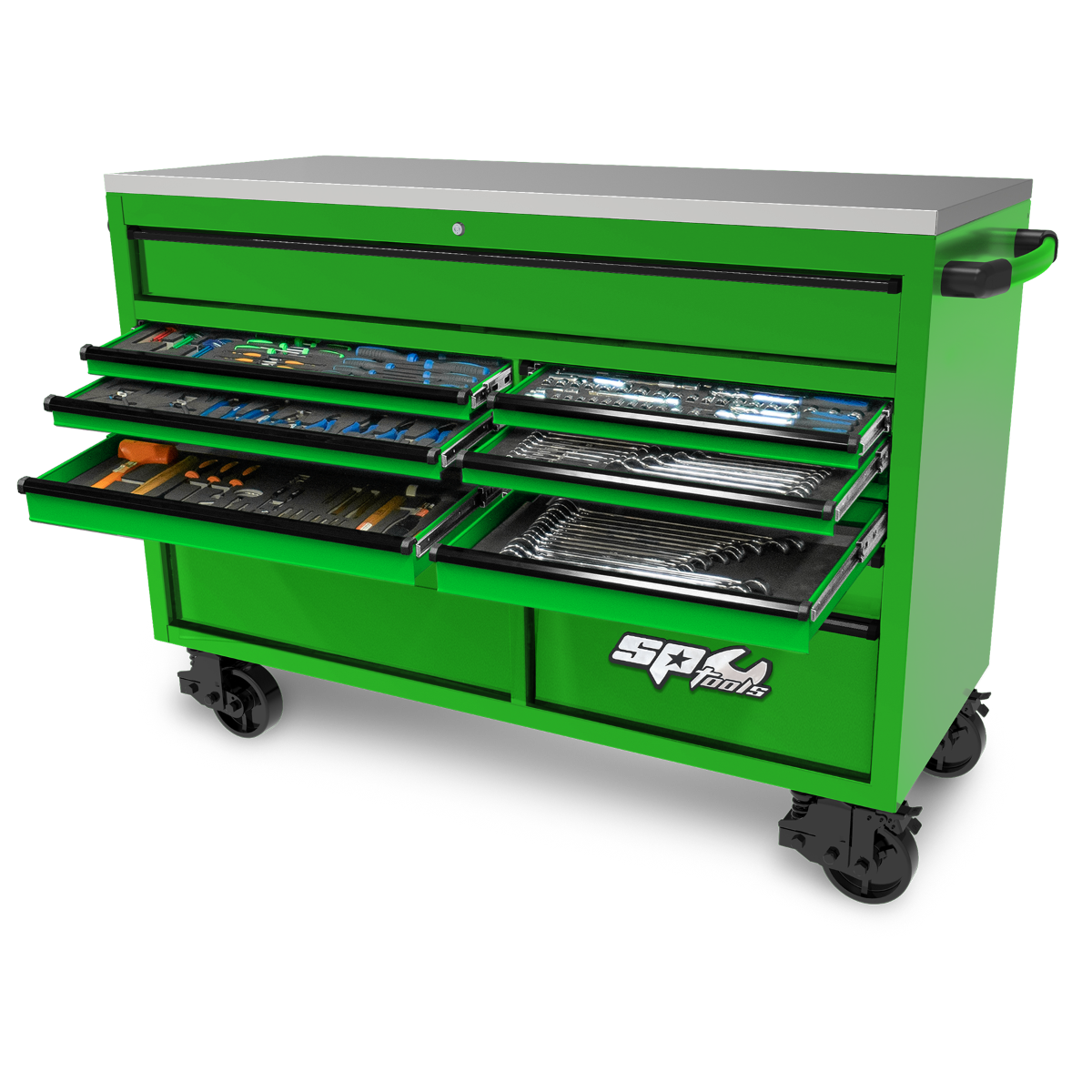 SP Tools 59in. 465Pc 13 Drawer USA Sumo Rollcab Power Hutch Tool Kit Green/Black SP50805G
