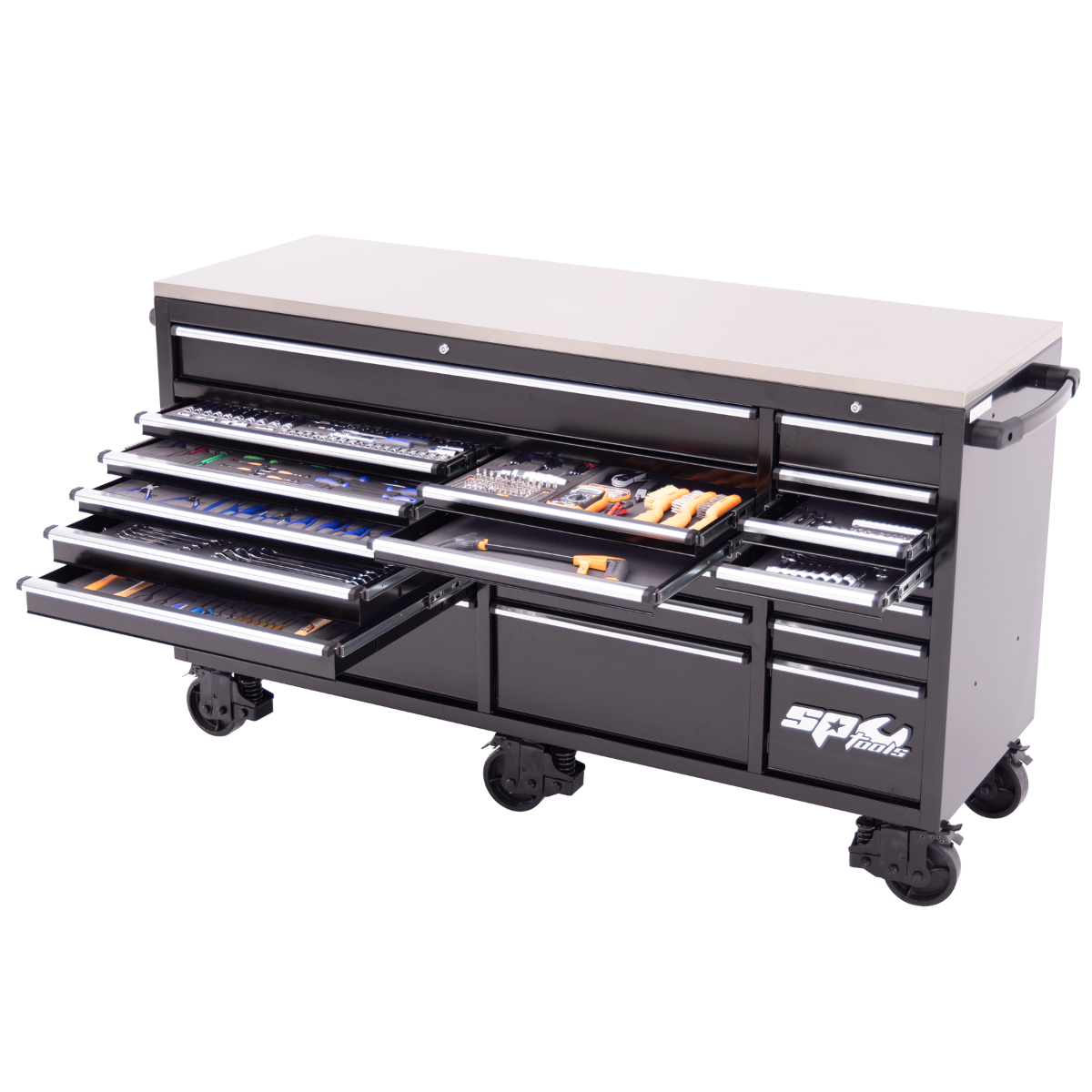 SP Tools 73in. 465Pc 21 Drawer USA Sumo Rollcab Tool Kit Black/Chrome SP50825