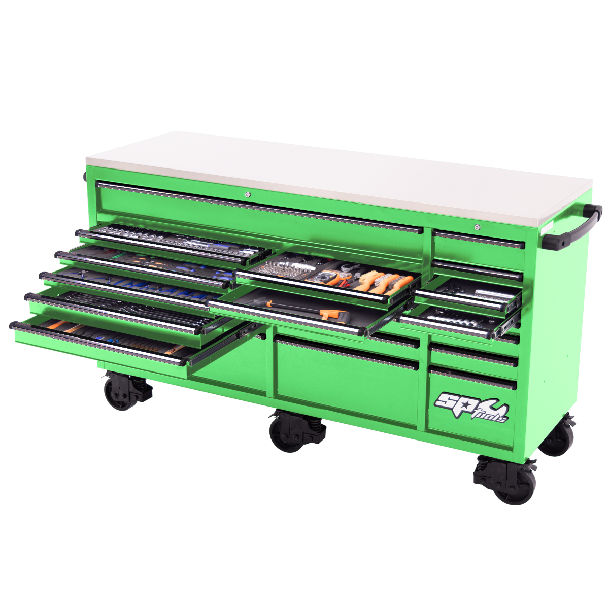 SP Tools 73in. 465Pc 21 Drawer USA Sumo Rollcab Tool Kit Green/Black SP50825G