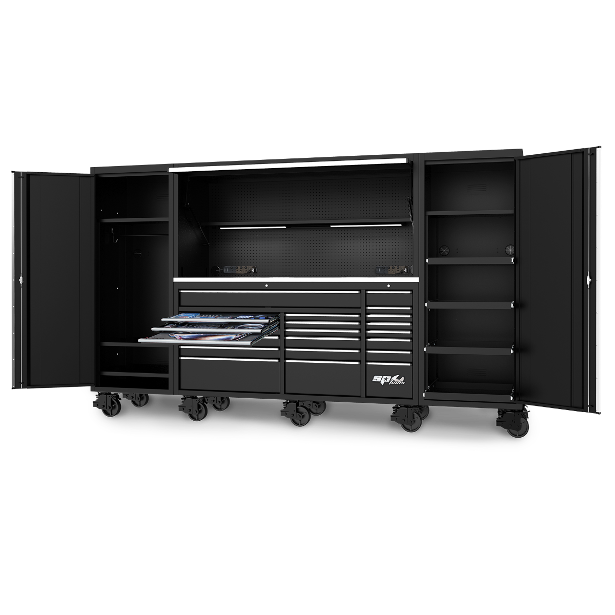 SP Tools 128in. 1017Pc 21 Drawer USA Sumo Complete Workstation Tool Kit Black/Chrome SP50855