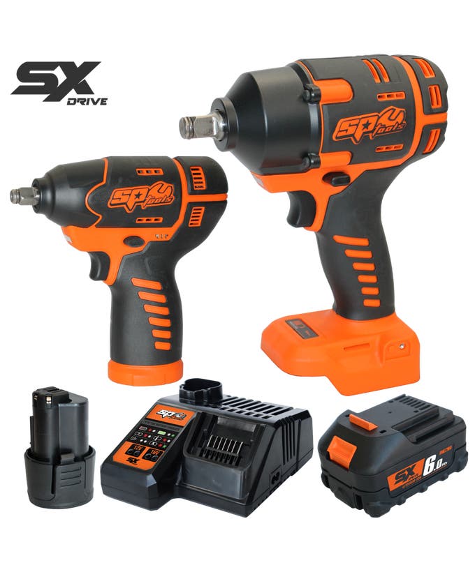 SP Tools 12v & 18v Mechanics Impact Wrench Kit - Plus 12v/18v Multi-volt Battery Charger - SX Drive SP83191