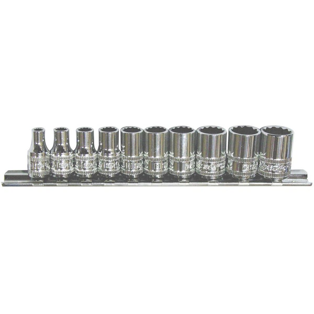 SP Tools Socket Rail 1/4"Dr 12PT 10Pc Metric