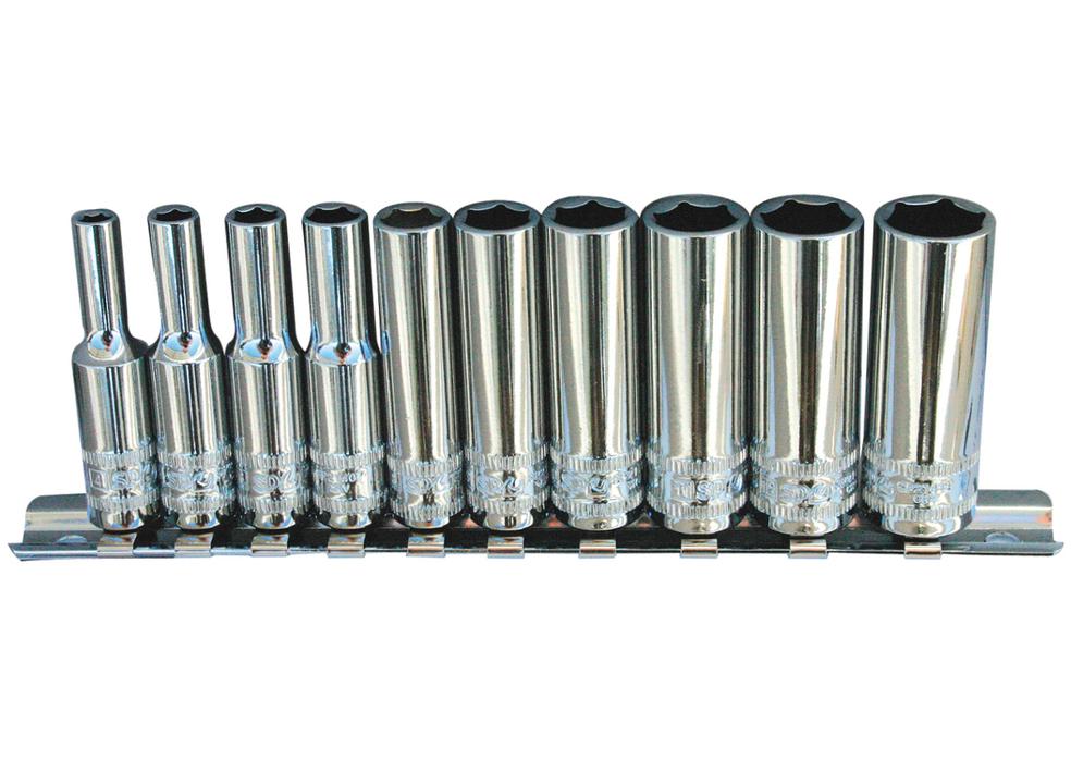SP Tools Socket Rail 1/4"Dr 12PT 10Pc Metric Deep