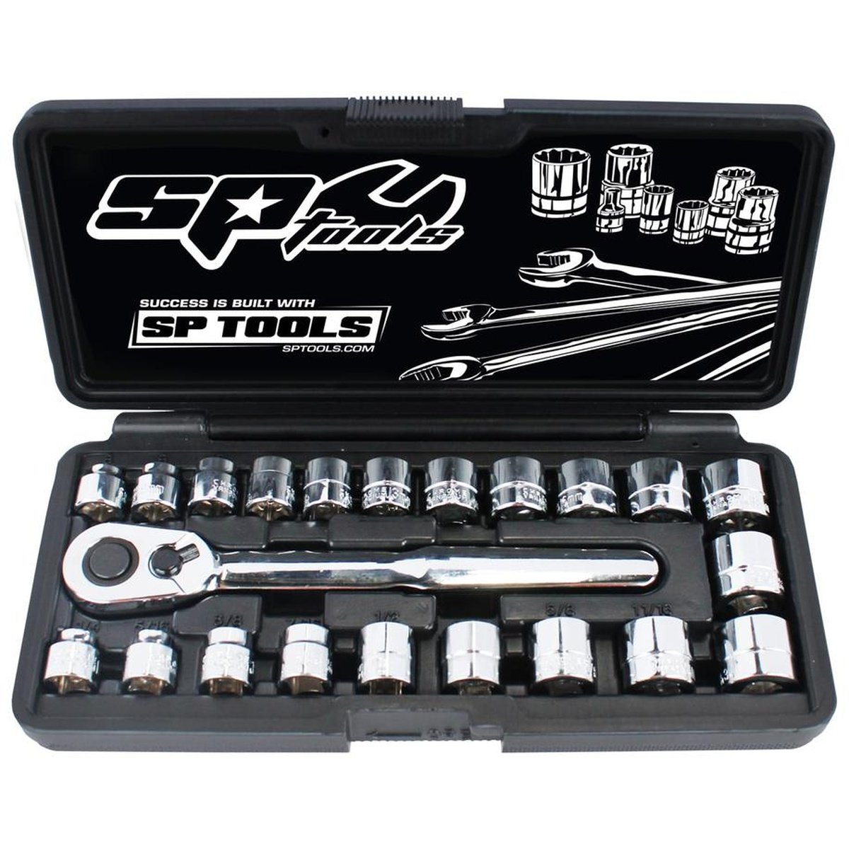 SP Tools Socket Set 3/8Dr 12Pt Low Profile 22Pc Metric/Sae