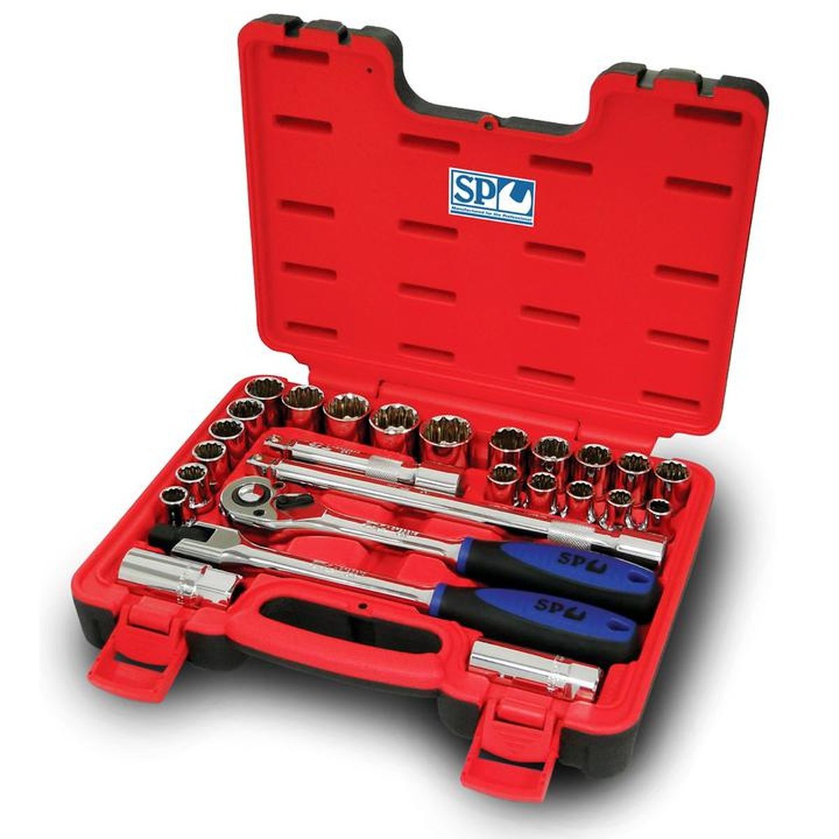SP Tools Socket Set 1/2" Drive 12PT 26 Pc Metric/SAE In X-Case