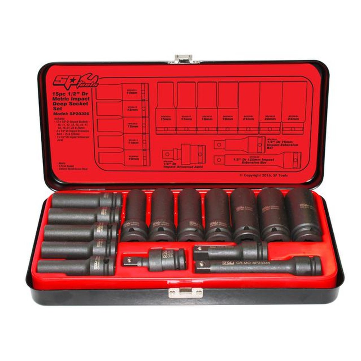 SP Tools Socket Set Impact 1/2Dr Deep 6PT 15Pc Metric