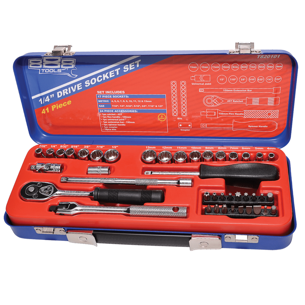 888 By SP Tools Socket Set 888 1/4" Dr 6PT Metric/SAE 41Pc