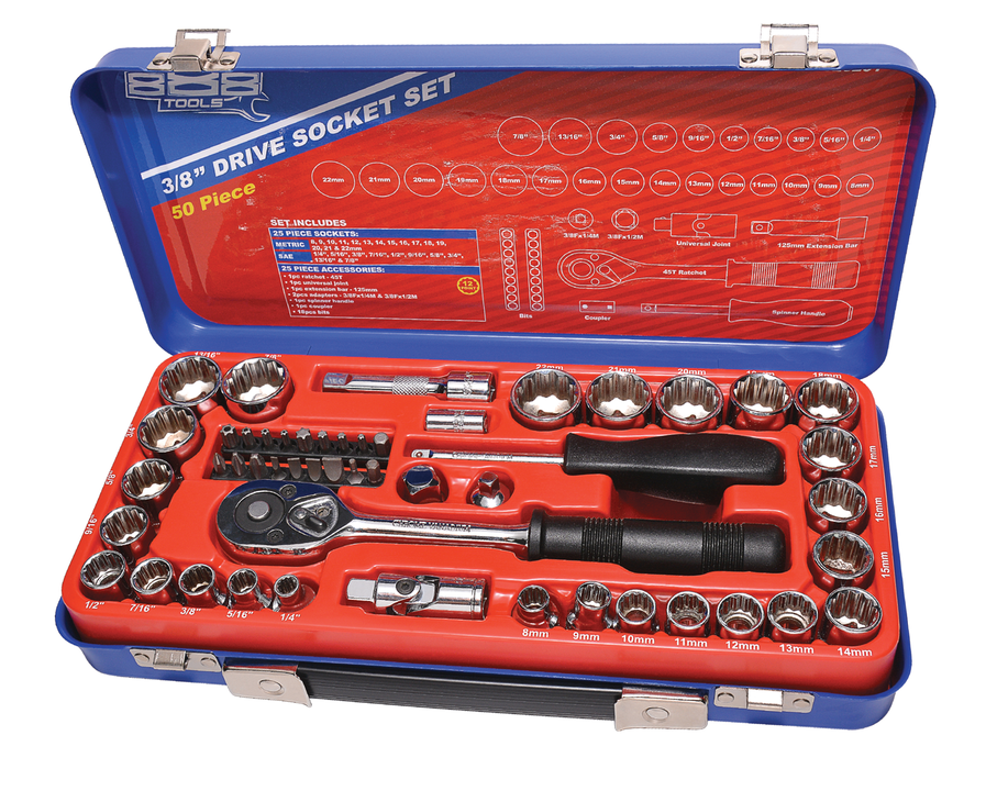 888 By SP Tools Socket Set 888 3/8" Dr 12PT Metric/SAE 50Pc