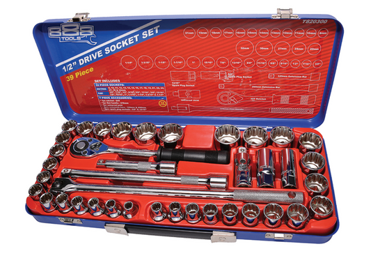 888 By SP Tools Socket Set 888 1/2" Dr 12PT Metric/SAE 39Pc