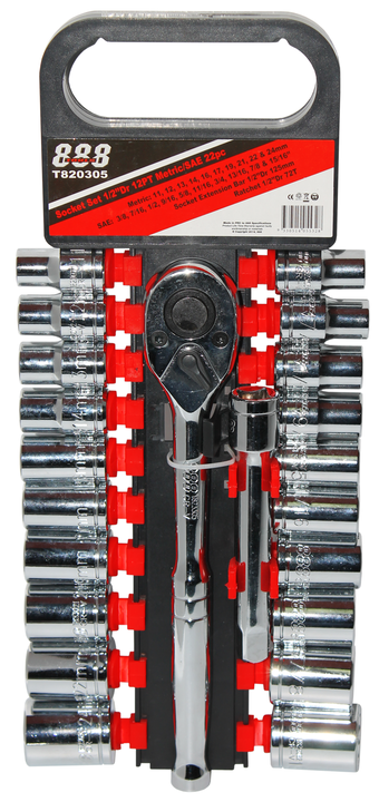 888 By SP Tools Socket Set 1/2 Dr 12PT Metric/SAE 22Pc