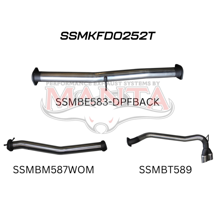 Manta Ford PX2 Ranger 3in DPF Back Without Muffler, Twin Tip Side Exit Exhaust System SSMKFD0252T