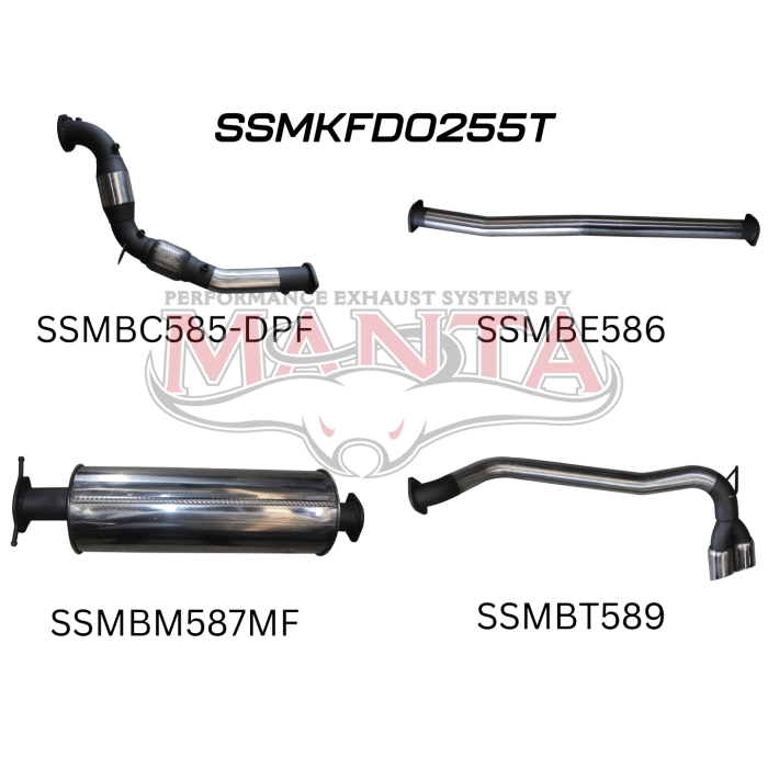 Manta Ford PX2 Ranger 3in Turbo Back Without Cat & With Muffler, Twin Tip Side Exit Exhaust System SSMKFD0255T