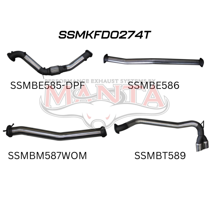 Manta Ford PX2 Ranger 3in Turbo Back Without Cat & Without Muffler, Twin Tip Side Exit Exhaust System SSMKFD0274T