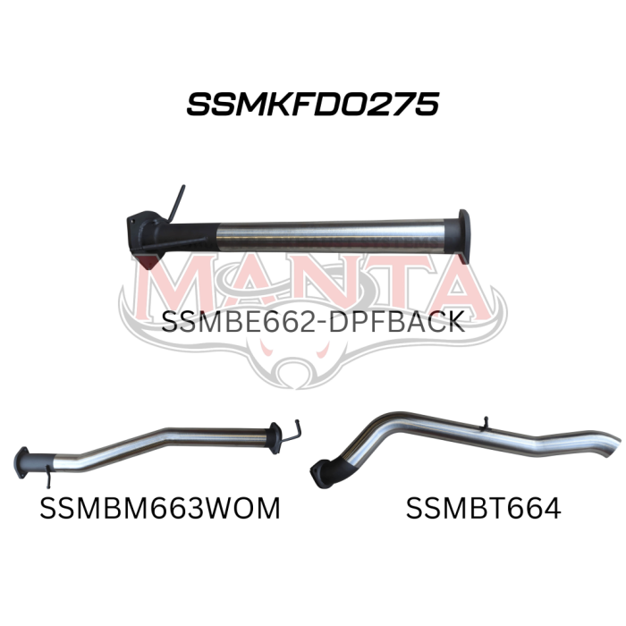 Manta Next Gen T6.2 Ranger V6 3in DPF Back Without Mufflers, Exhaust System SSMKFD0275