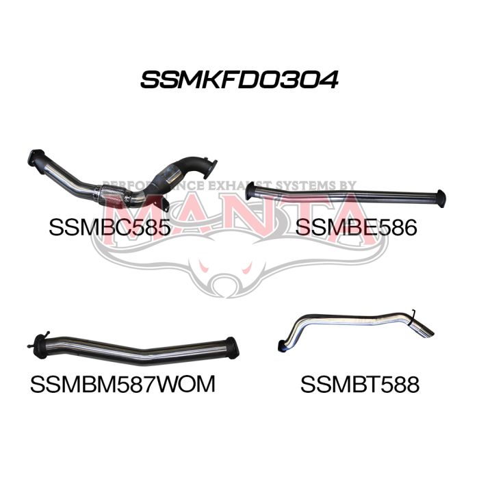 Manta Ford Ranger (Pre-DPF) PX, PX2, 3.2L, 3in Turbo Back With Cat, Without Muffler Exhaust System SSMKFD0304